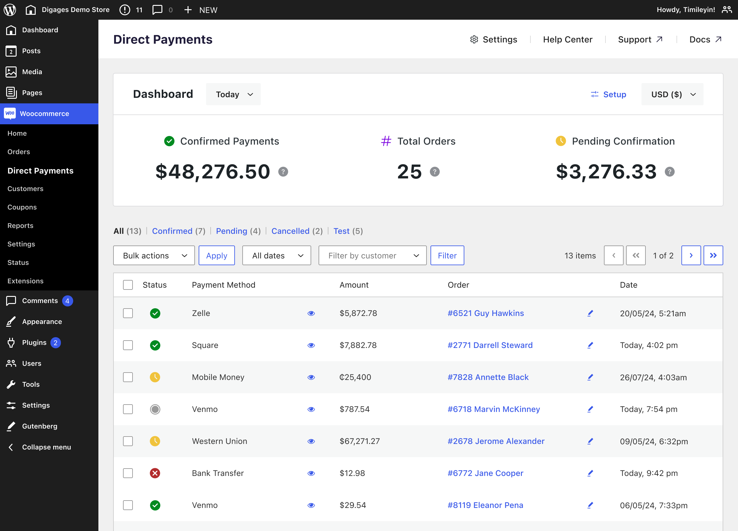 Direct Payments confirmation page