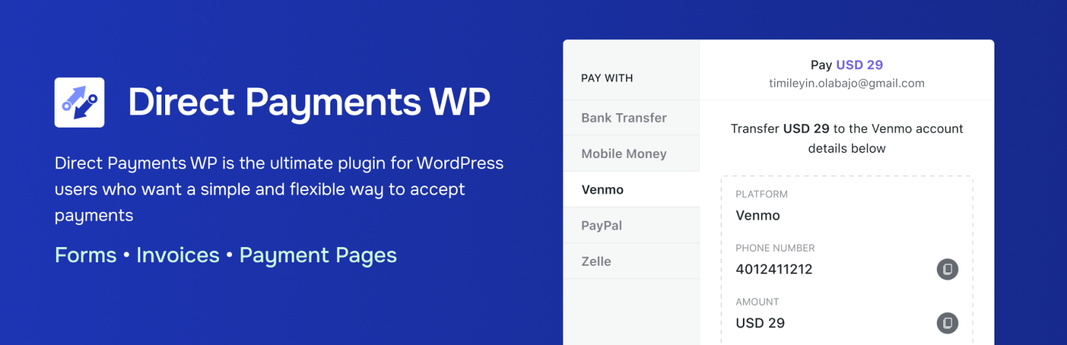 WordPress 外掛 Direct Payments WP 的封面圖片。