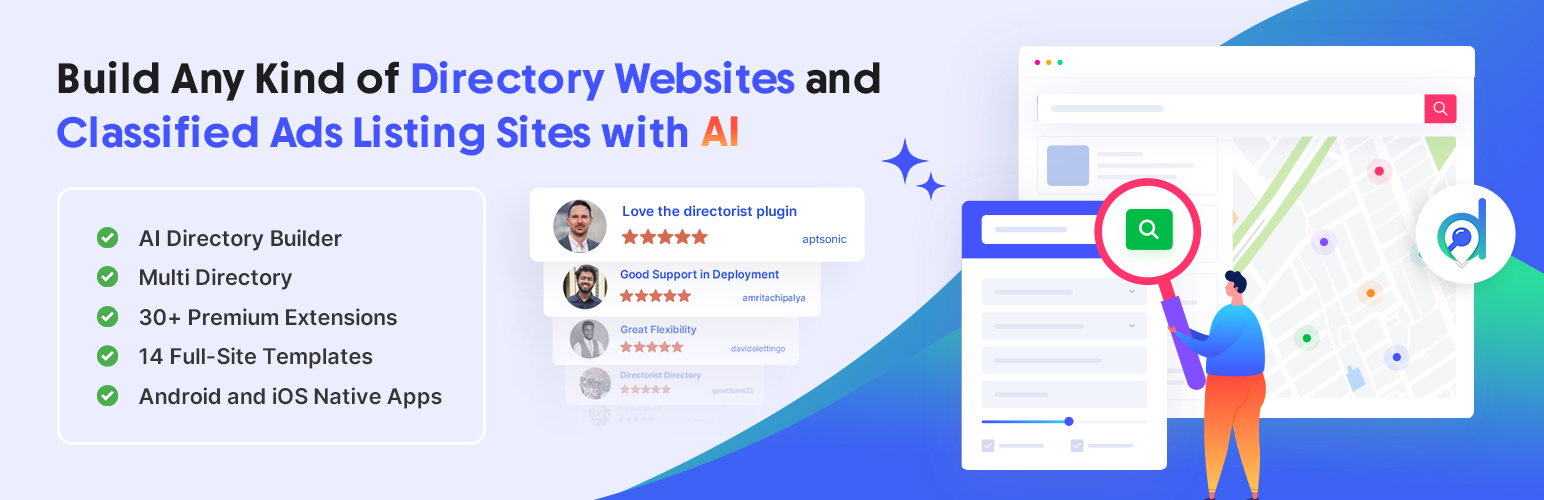 WordPress 外掛 Directorist: AI-Powered Business Directory Plugin with Classified Ads Listings 的封面圖片。
