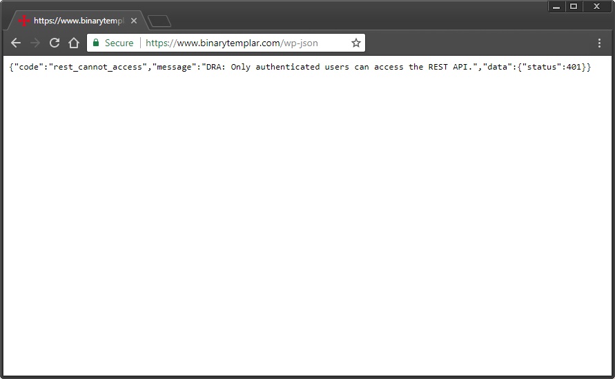 The JSON returned by a website with the API disabled via authentication methods (WP versions 4.7+)