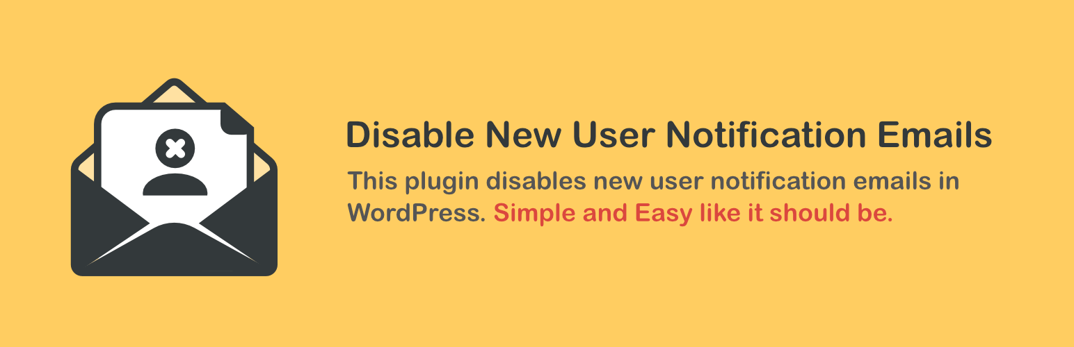 WordPress 外掛 Disable New User Notification Emails 的封面圖片。