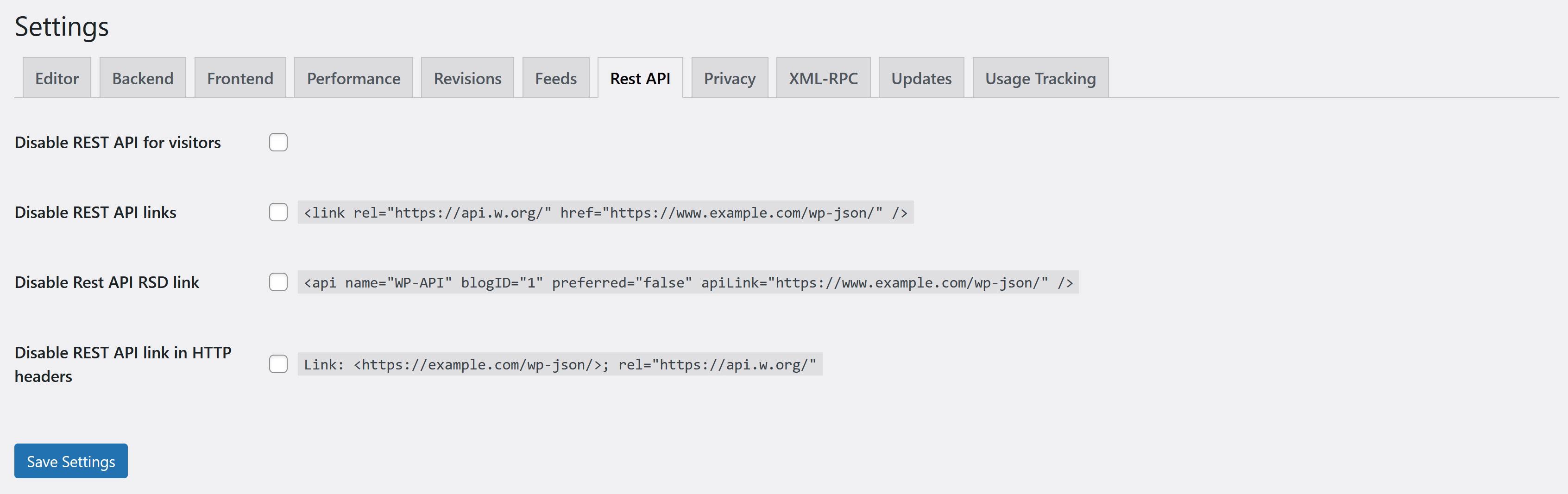 Rest API settings