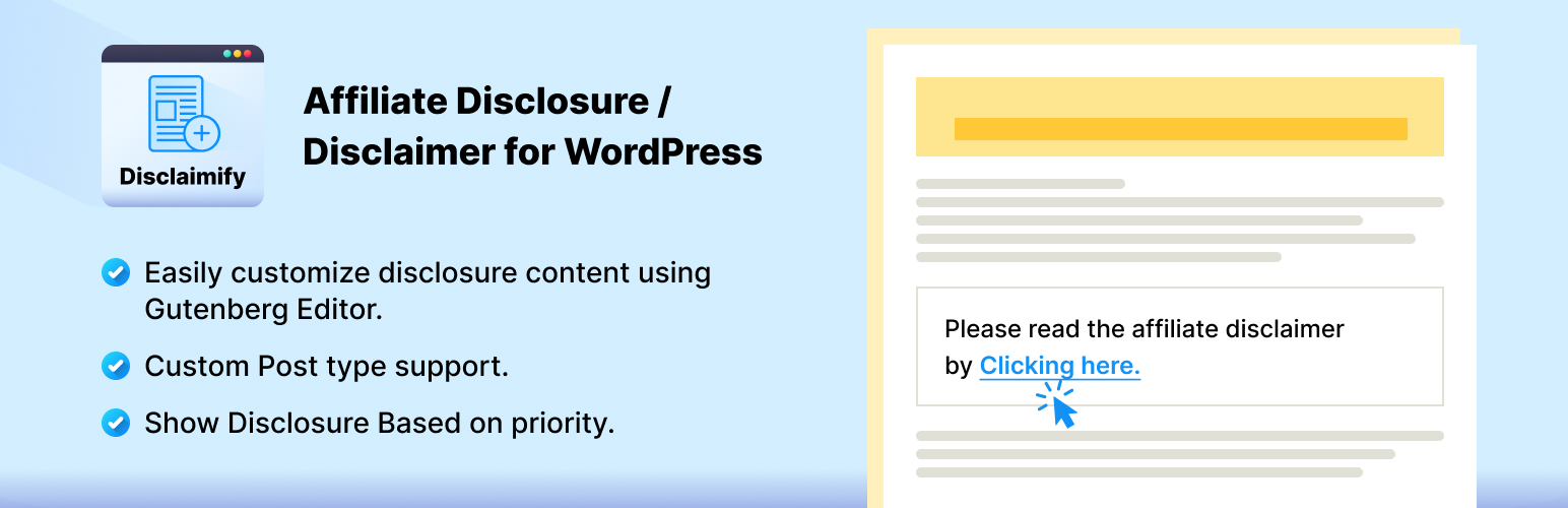 Disclaimify – Affiliate Disclosure / Disclaimer for WordPress