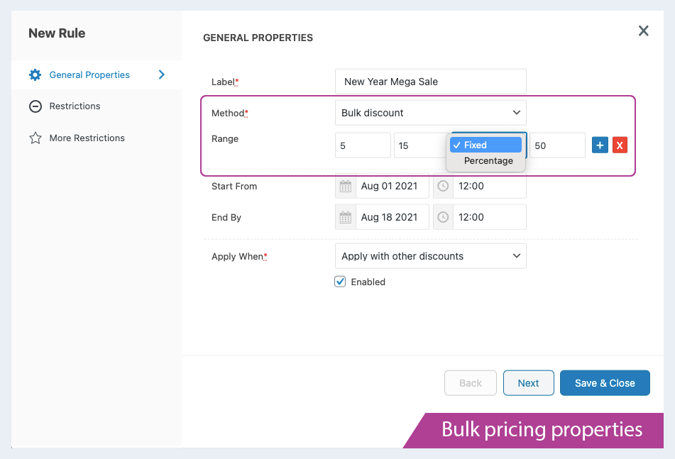 Bulk Pricing Properties