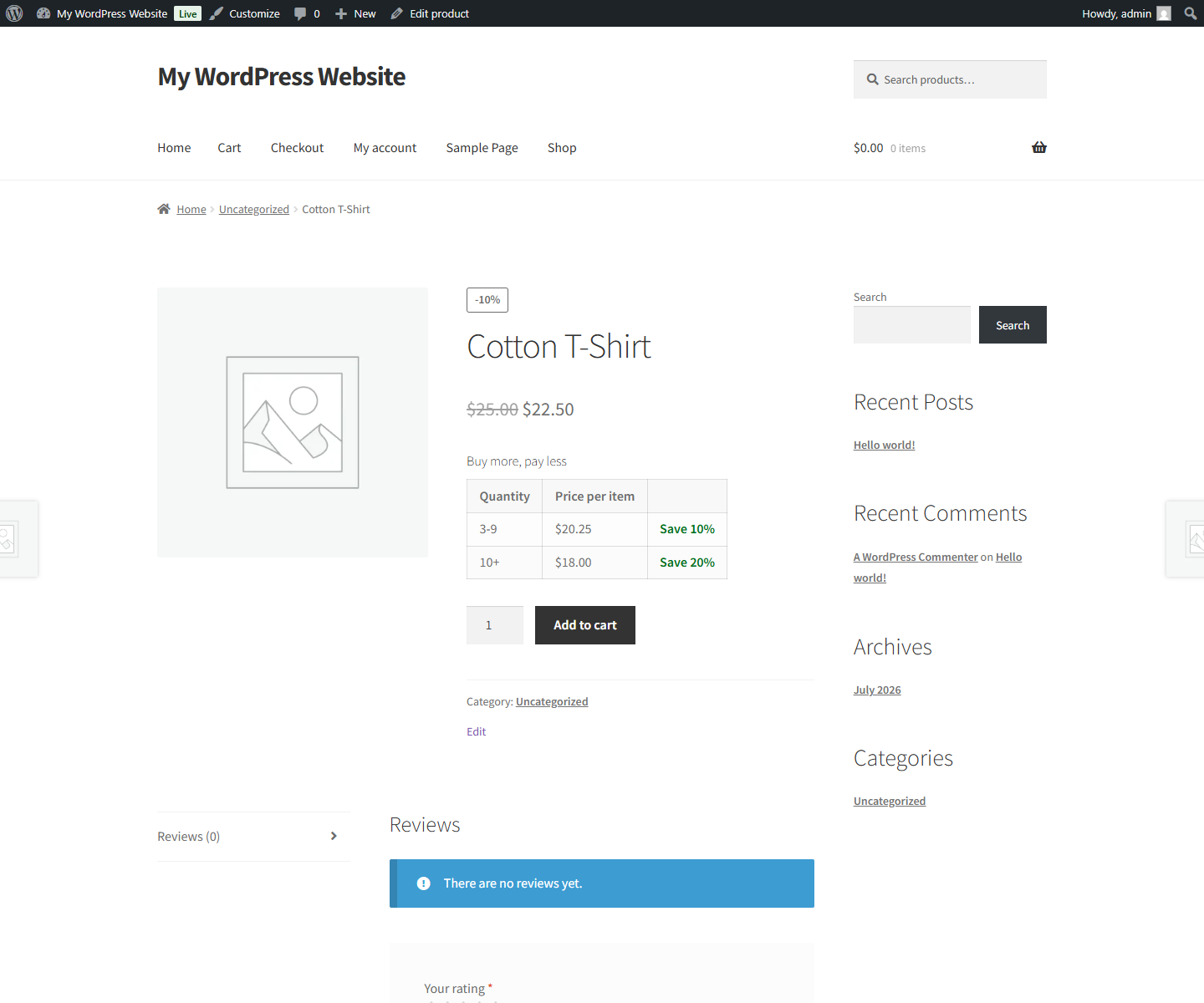 Quantity tiers on the product page. Shoppers see the price for each quantity band before they add to cart.