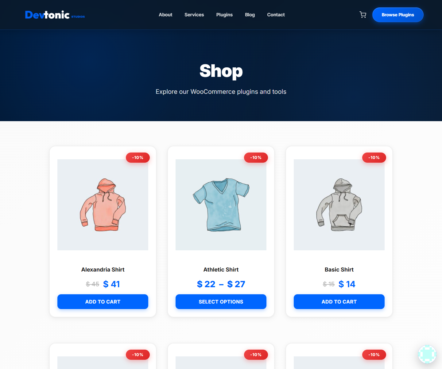 A discounted product on the shop page. Old price struck out, new price shown, with a sale badge.
