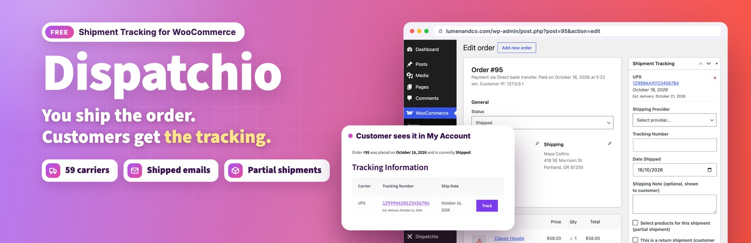 Dispatchio Shipment Tracking for WooCommerce preview
