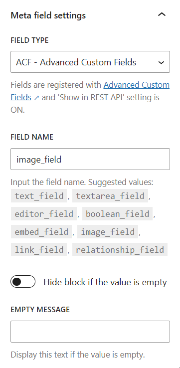 <p>Meta field settings</p>