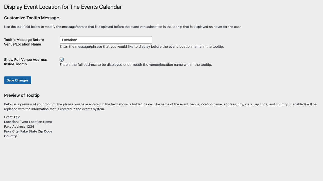 Display Event Location for The Events Calendar