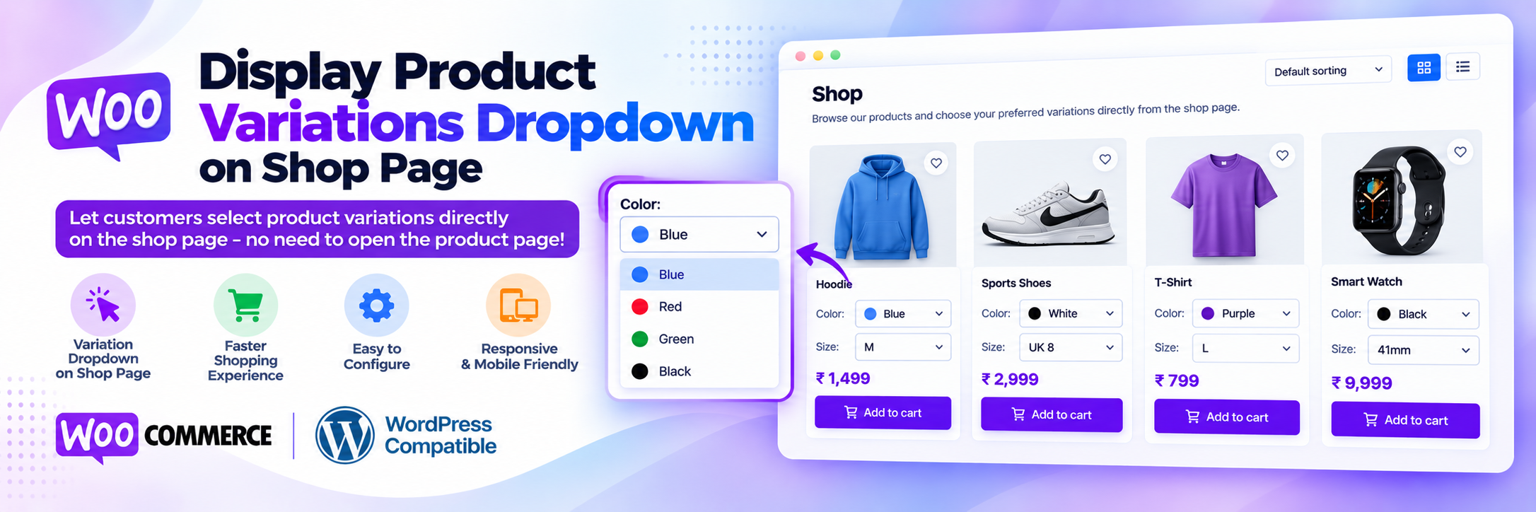 Display Product Variations Dropdown on Shop Page