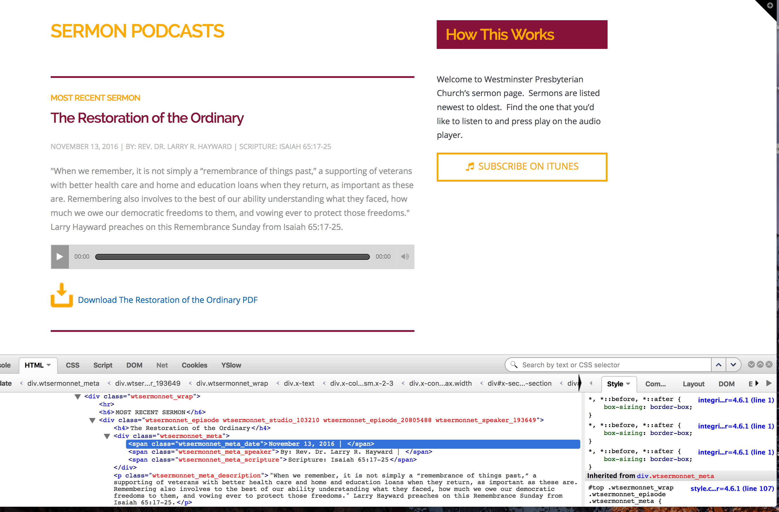 <strong>Front-End Display Classes</strong> - Lots of css classes were added to allow for complete customization to the display of your sermon.net feed