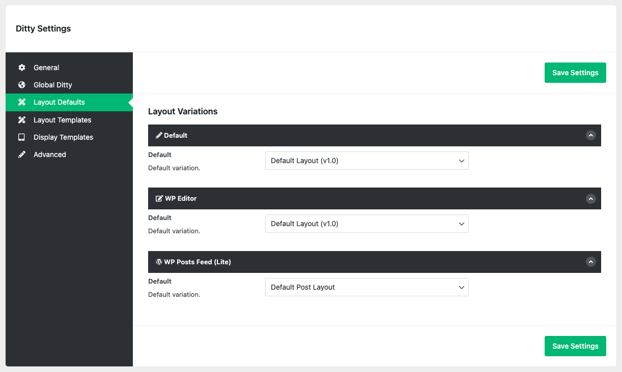 Layout Default Settings