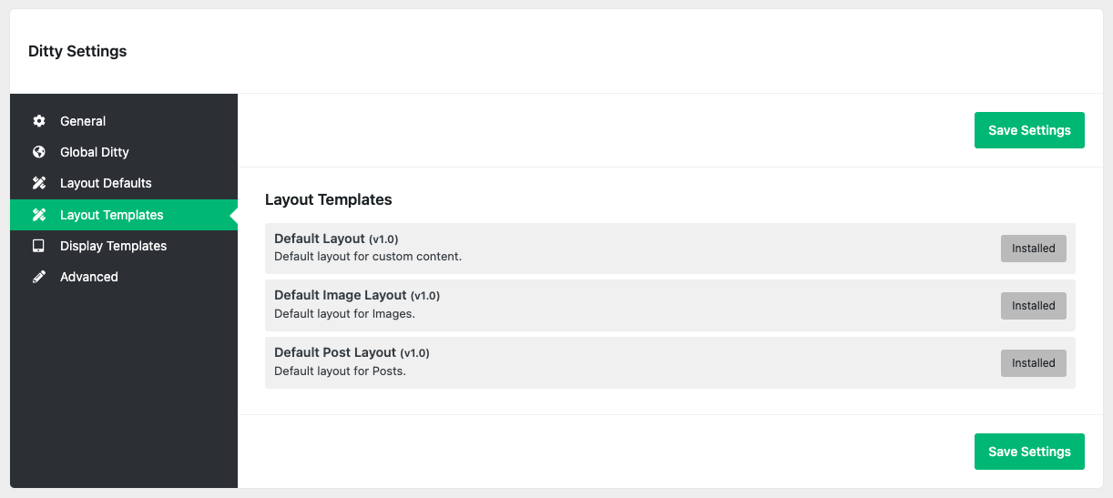 Layout Templates Settings