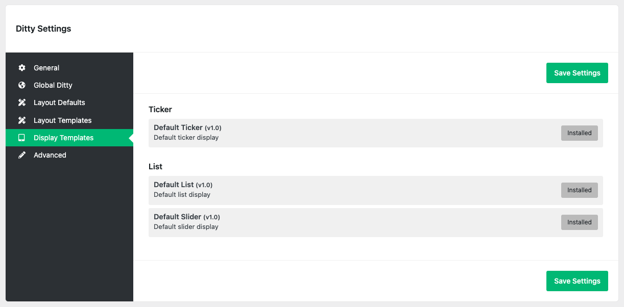 Display Templates Settings