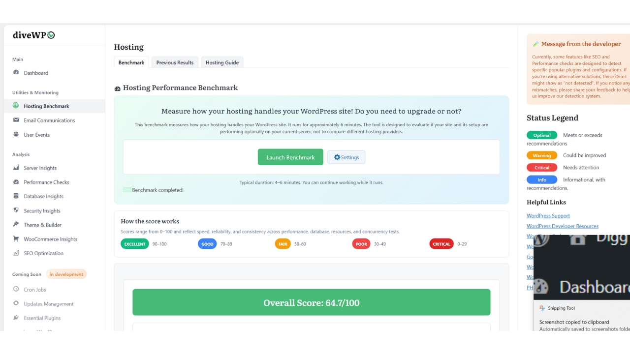 Hosting score, previous results, and guide.