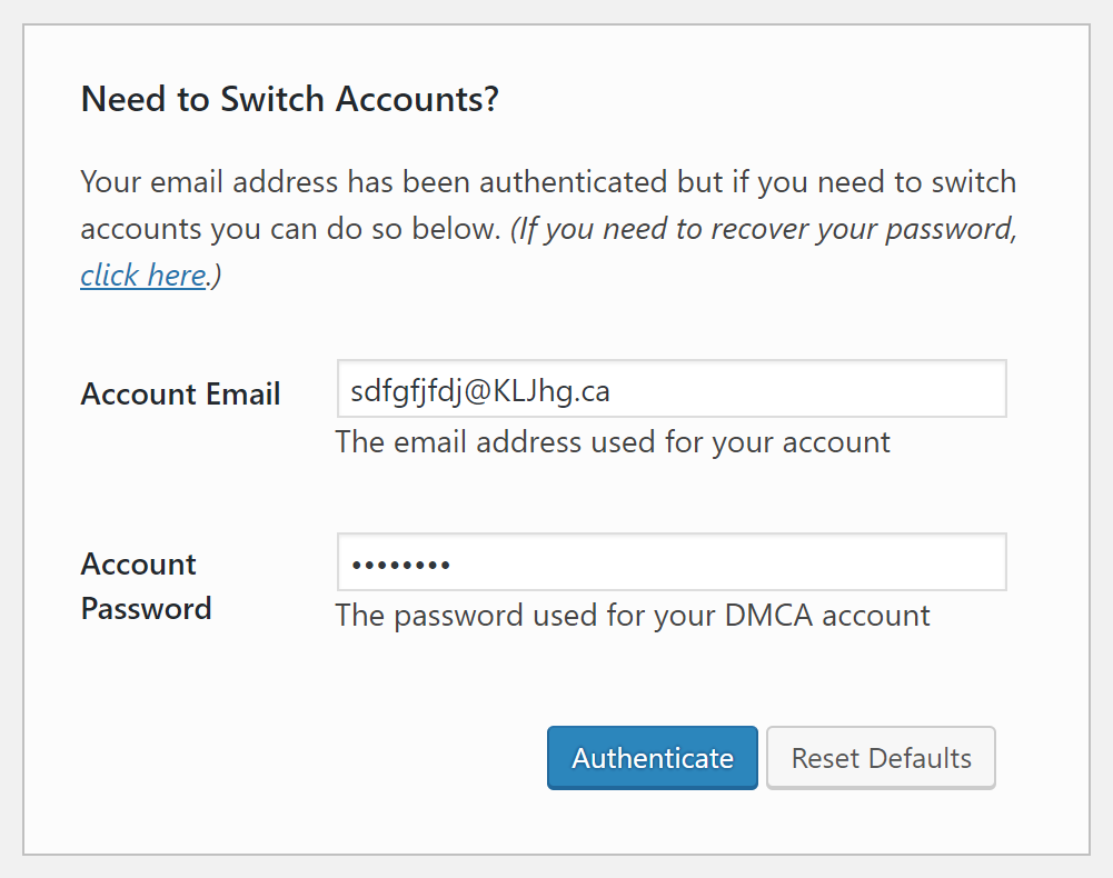 Login with an existing DMCA.com account