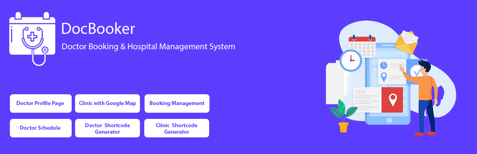 WordPress 外掛 DocBooker – Doctor Appointment & Hospital Management 的封面圖片。