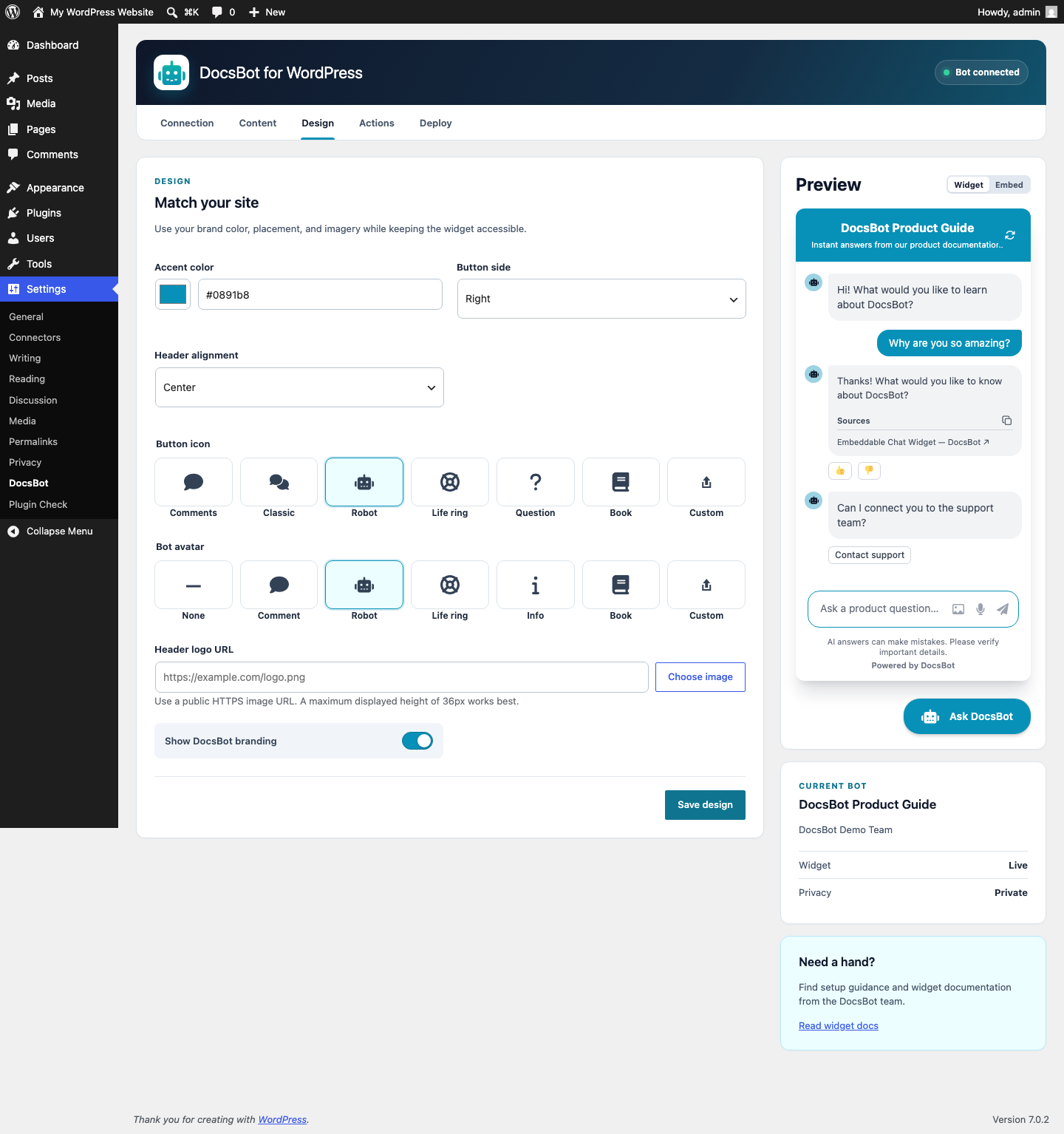 Match the chat widget to your site design.