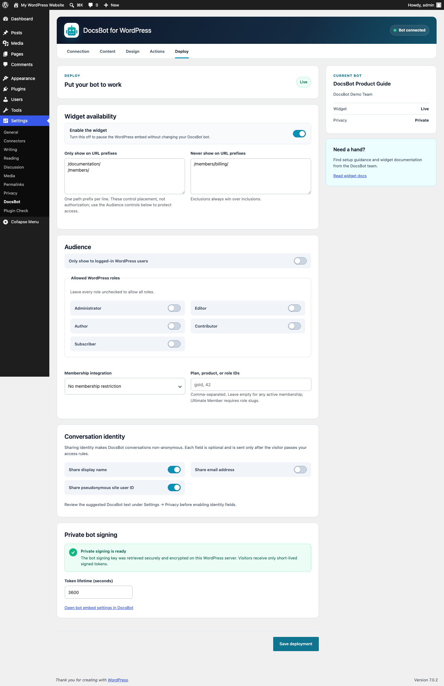 Deploy by URL path, user role, membership, metadata, and private signing.