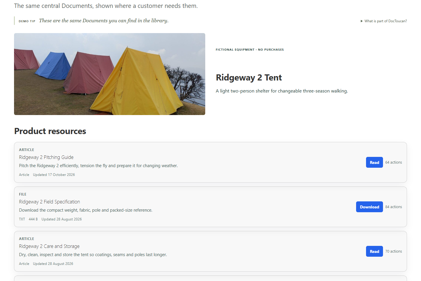 Reusable central Documents presented in a WooCommerce product Resources tab.