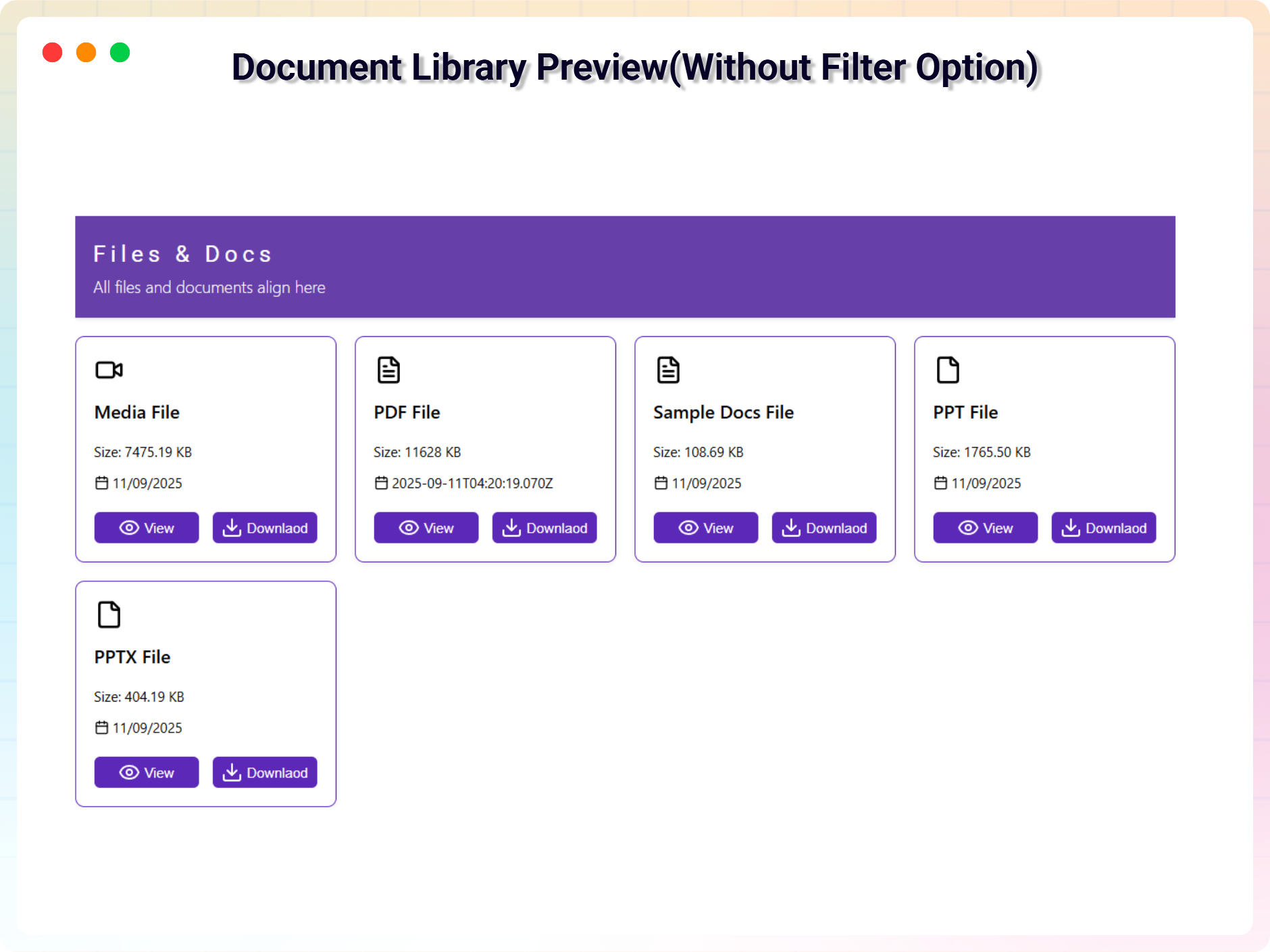 Preview Library Without Filter Options