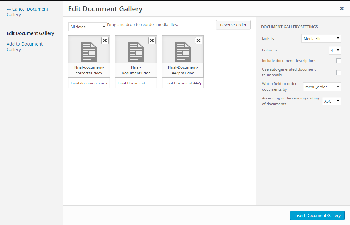 The common configuration options are directly accessible through the Media Manager
interface, but additional configuration can be manually added to the generated
shortcode.