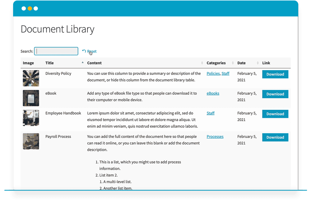 Searching a WordPress document library.