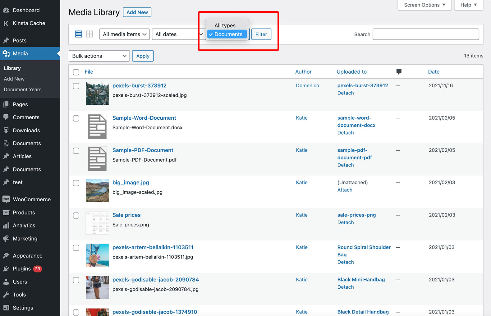 View document downloads separately from other Media Library files.