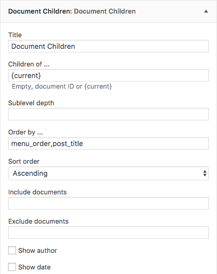 Document Children widget settings