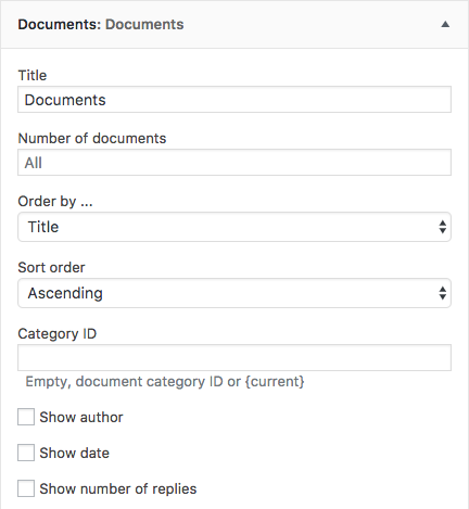 Documents widget settings