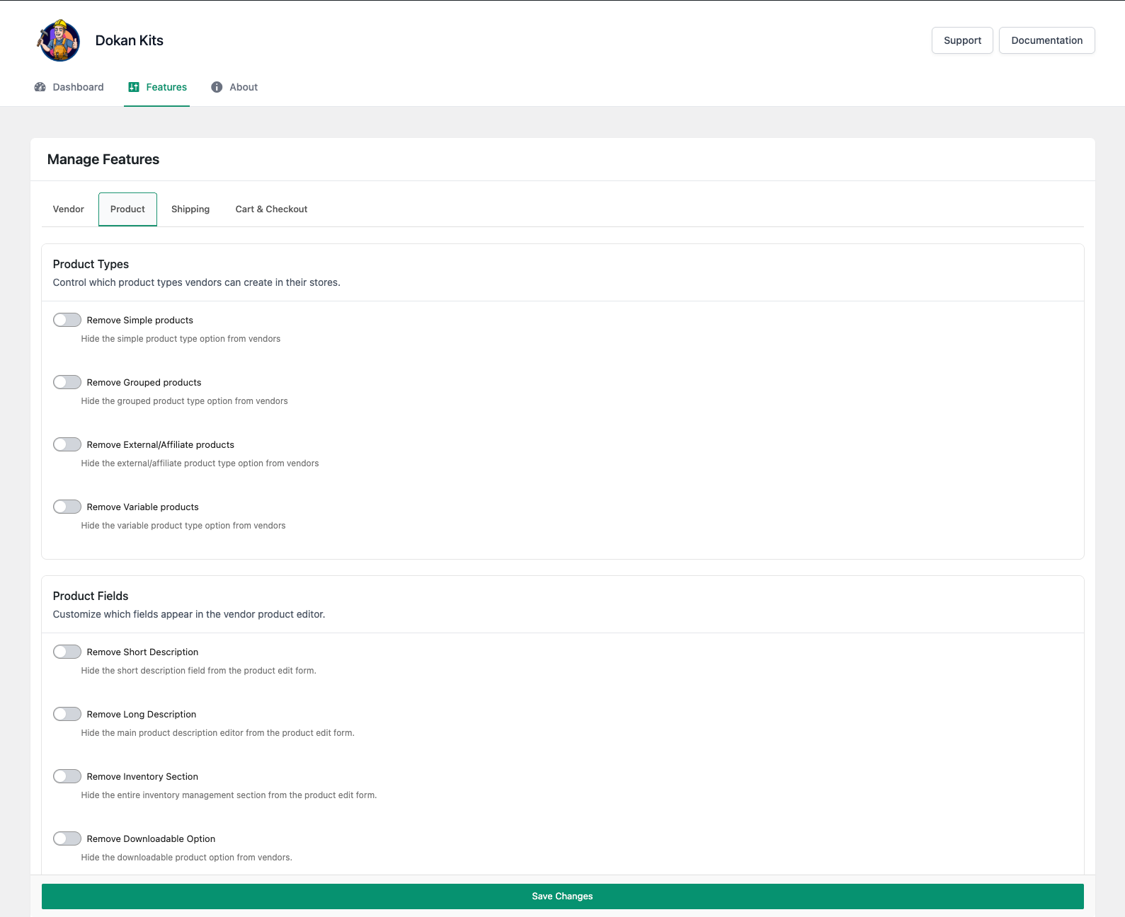 Product Settings - Control product features and restrictions