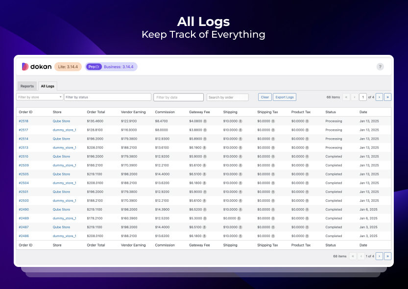 Admin → Report Logs