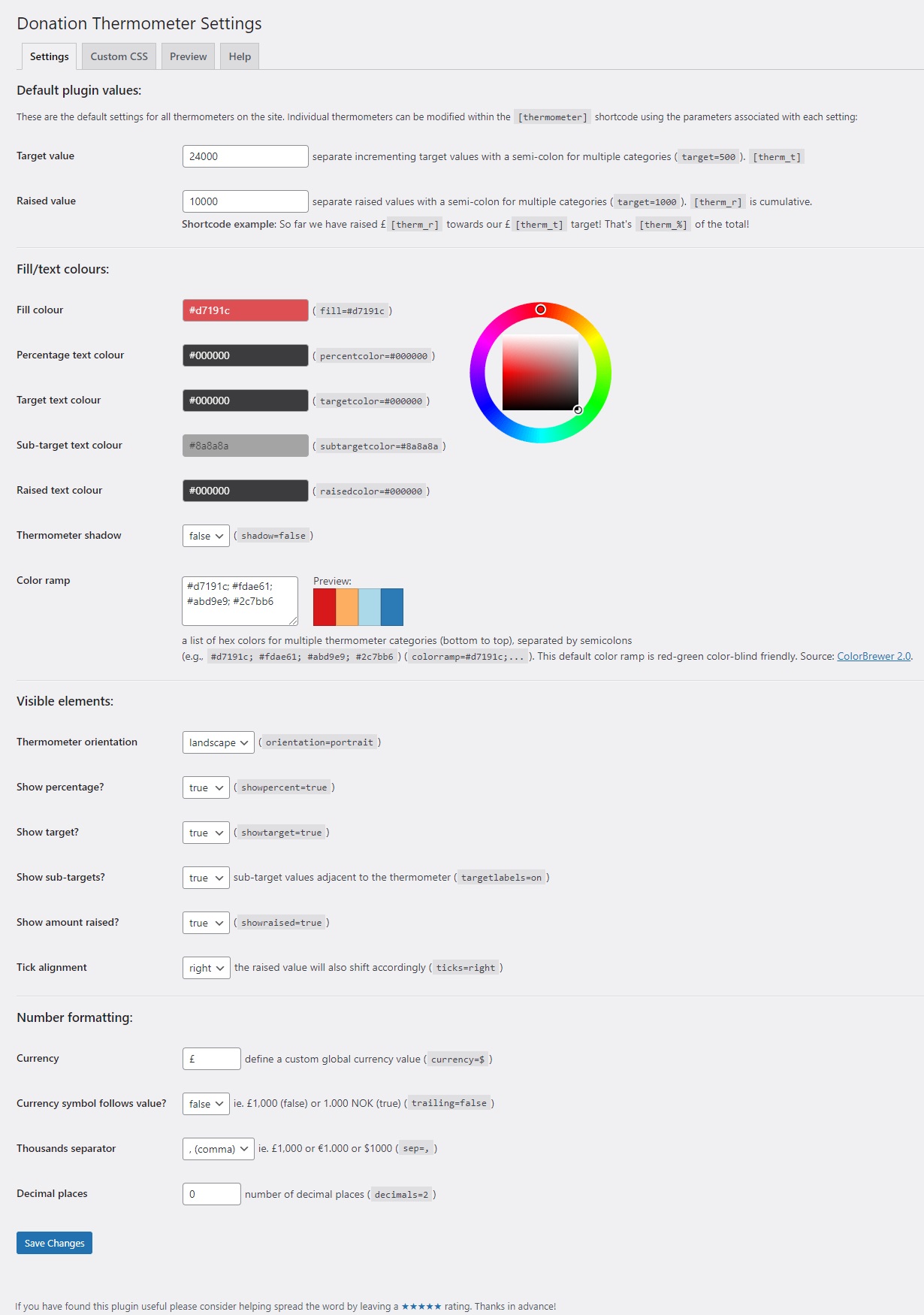 The Thermometer settings page.