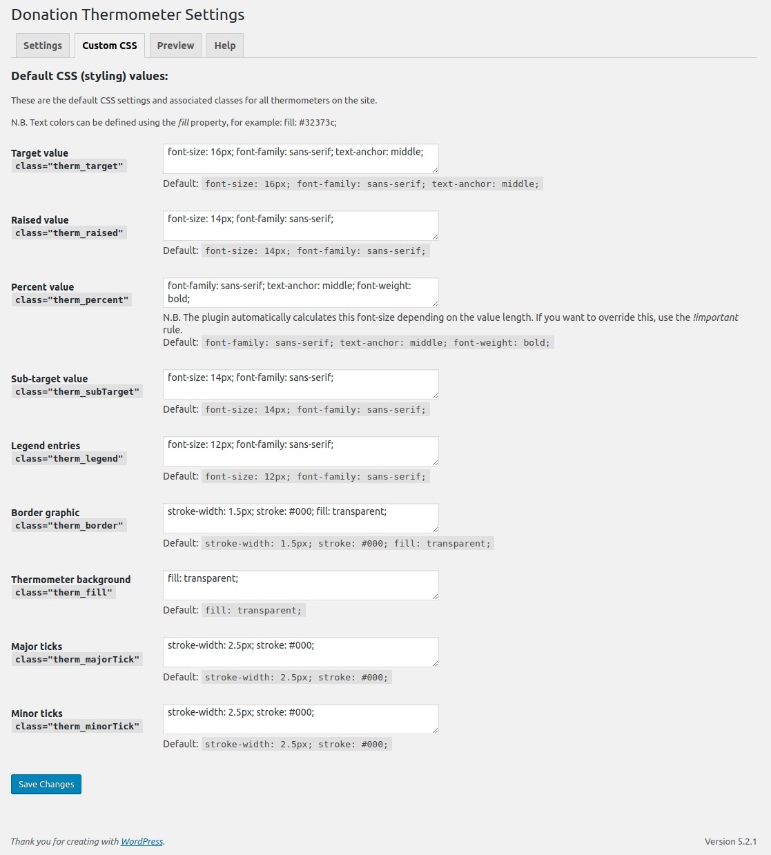 Customisable CSS rules for thermometers.