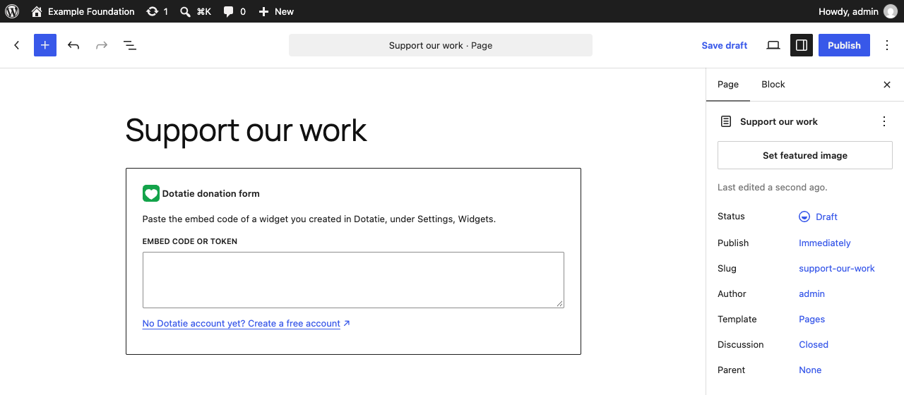 The empty block with the field for the embed code.
