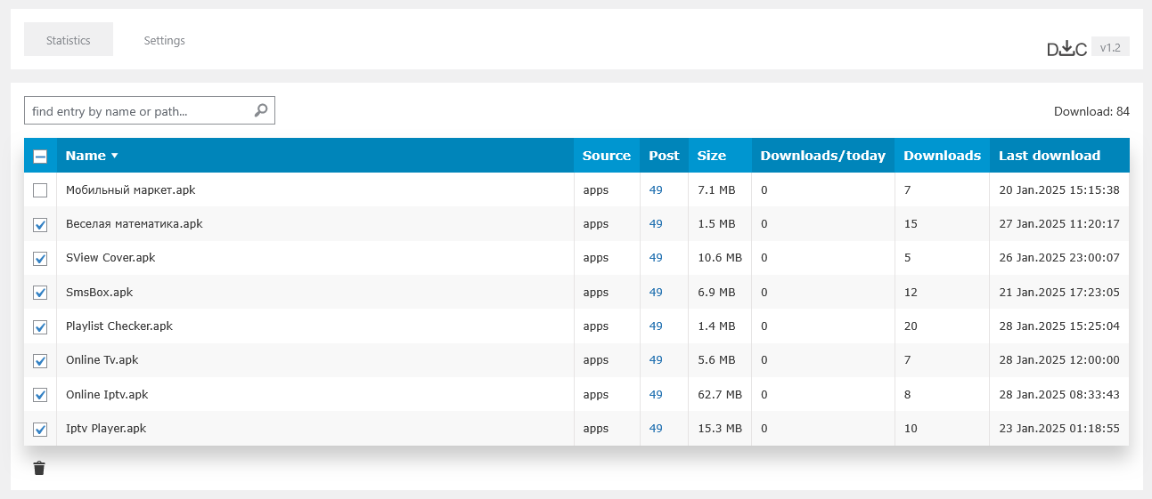 Statistics page.