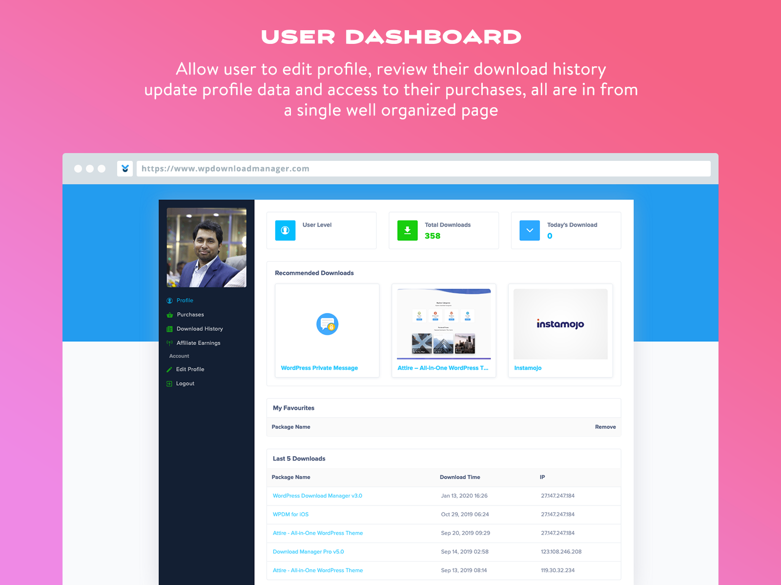 User dashboard