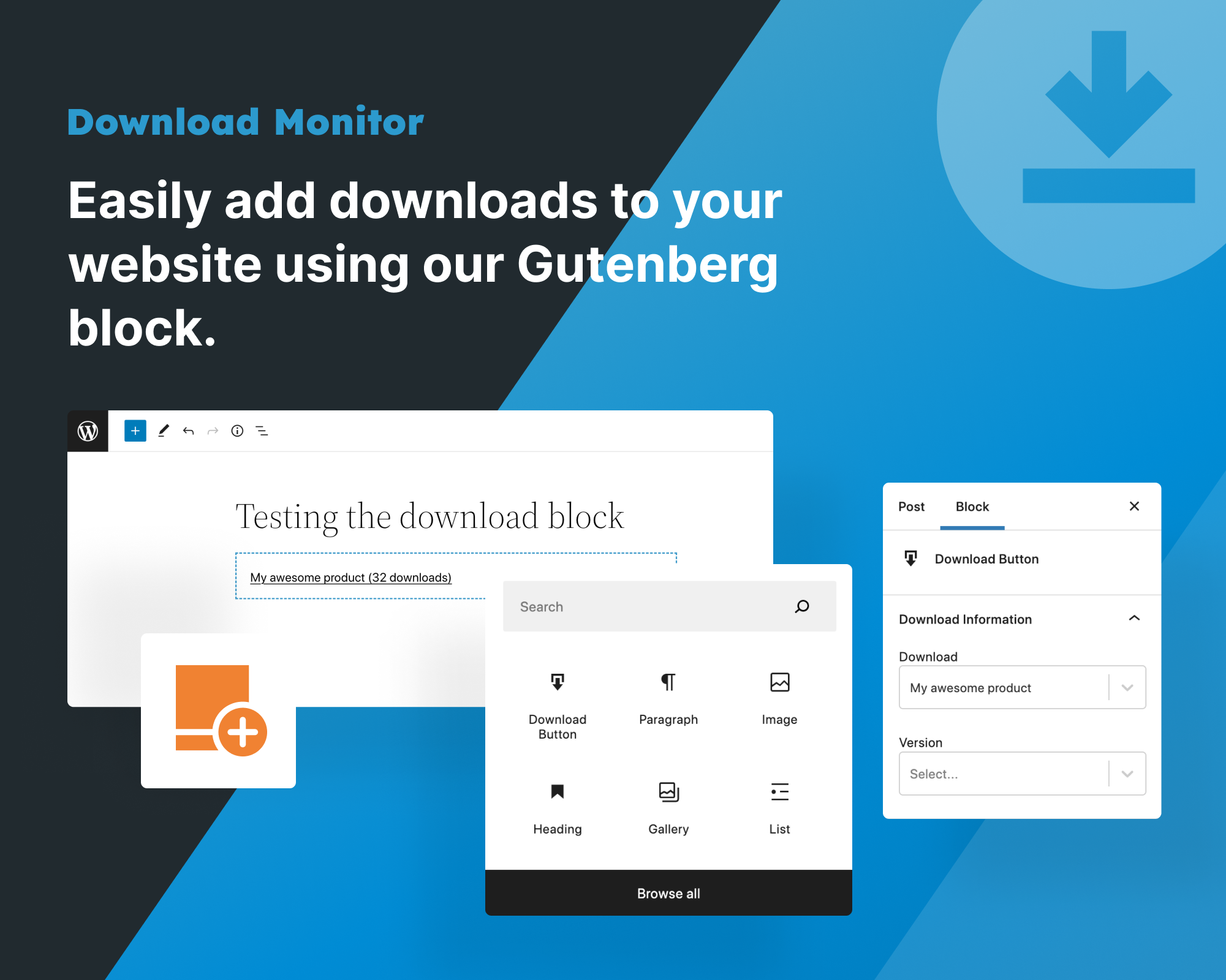 The main admin screen lists your downloads using familiar WordPress UI.