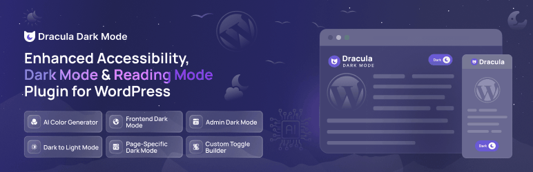 Dracula Dark Mode –  Enhanced Accessibility, Dark Mode & Reading Mode for WordPress