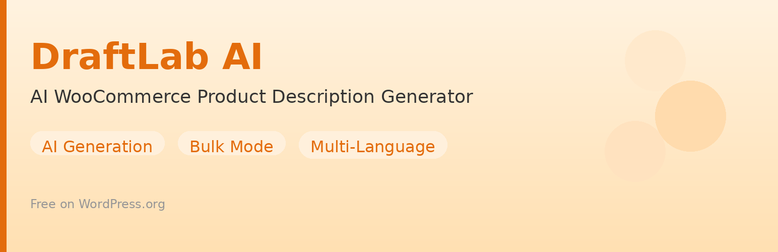 WordPress 外掛 DraftLab AI – Bulk Description Generator & Product Creator for WooCommerce 的封面圖片