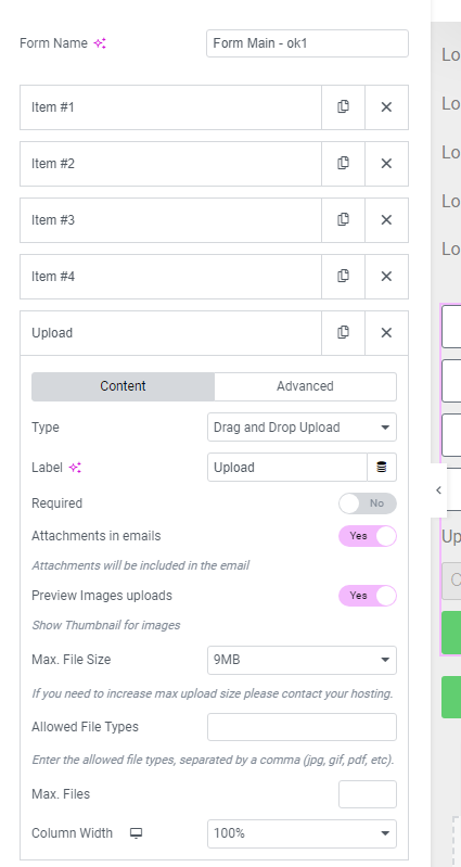 Backend elementor forms uploads