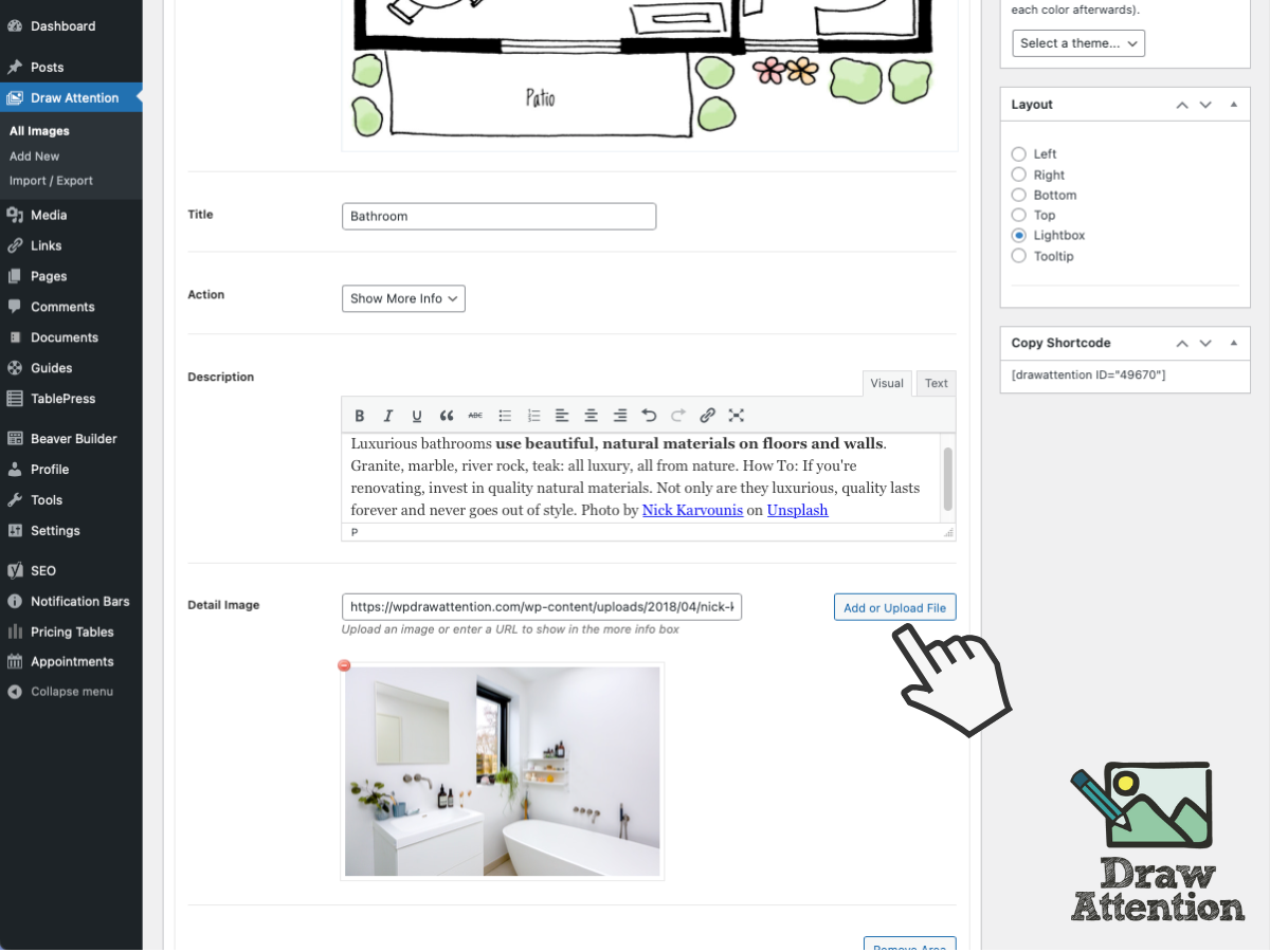 Upload a floor plan and show detail photos for each room