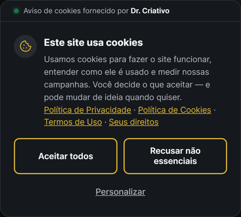 The notice on a site: accepting and refusing have the same weight, and every word is written by the site owner in the dashboard.