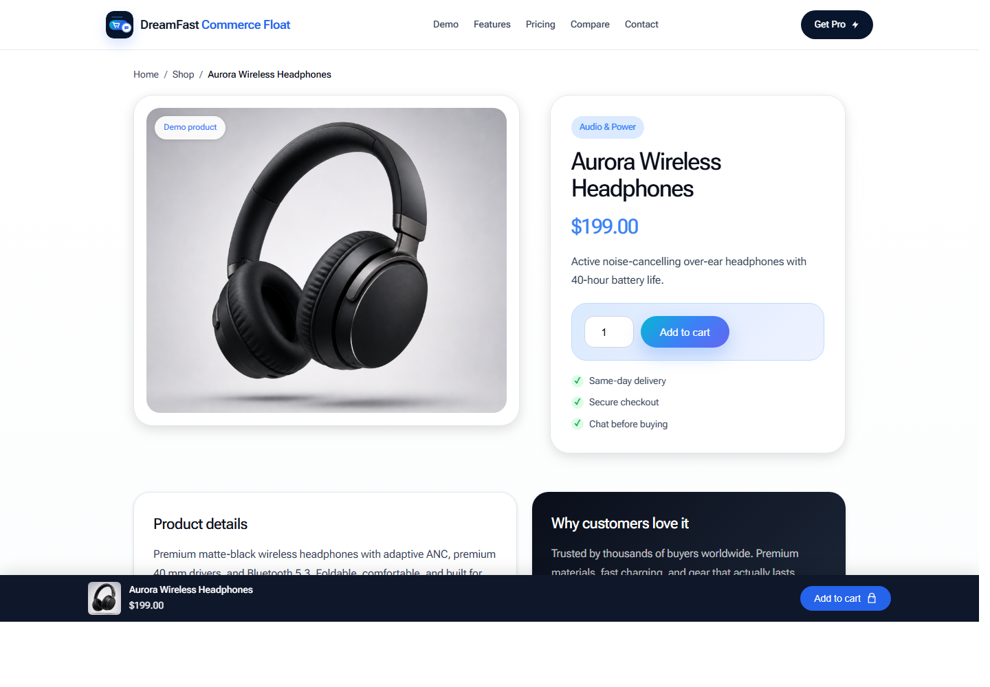 Sticky add-to-cart bar on a WooCommerce product page, shown after the original add-to-cart button scrolls out of view.