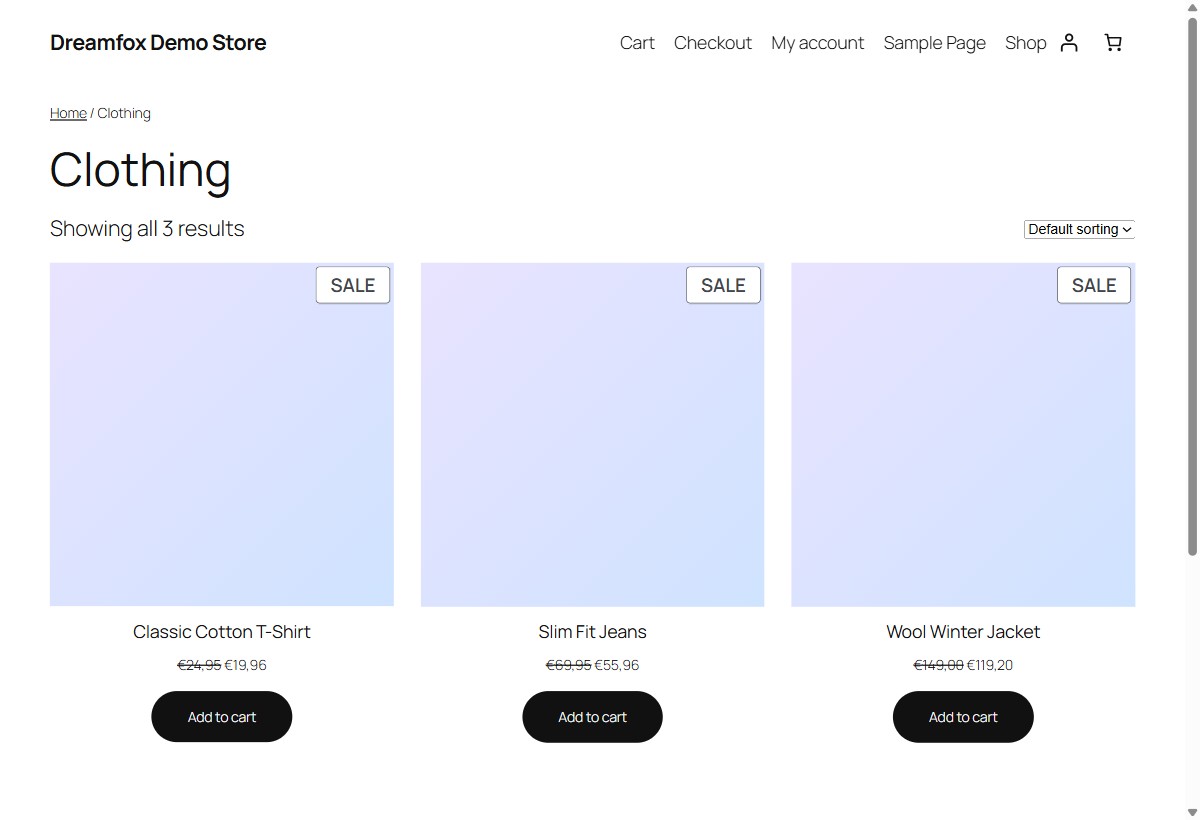 Category page: discounted prices appear automatically on every product in the category.