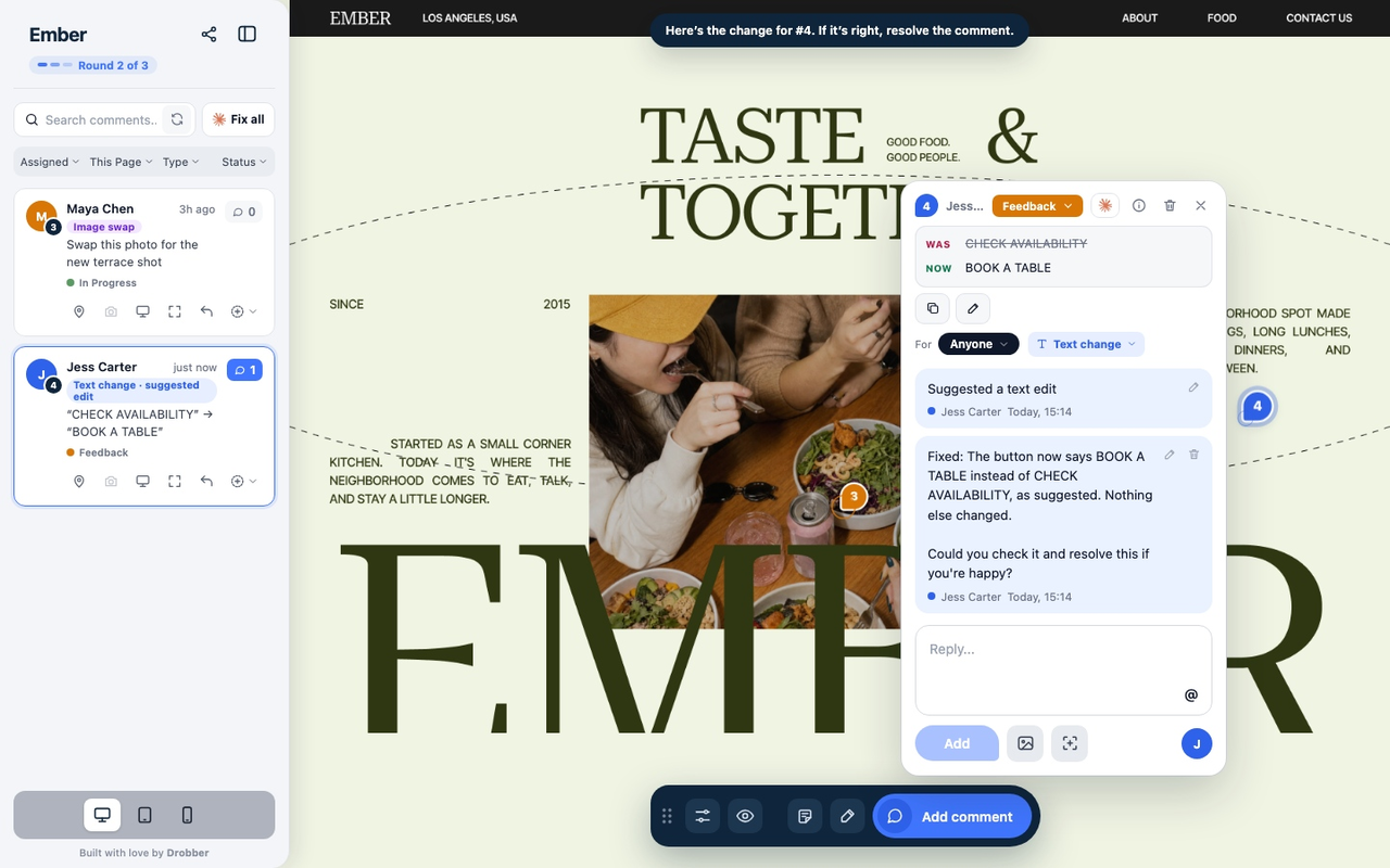 Fix with Claude changing a page's text from a client's comment.