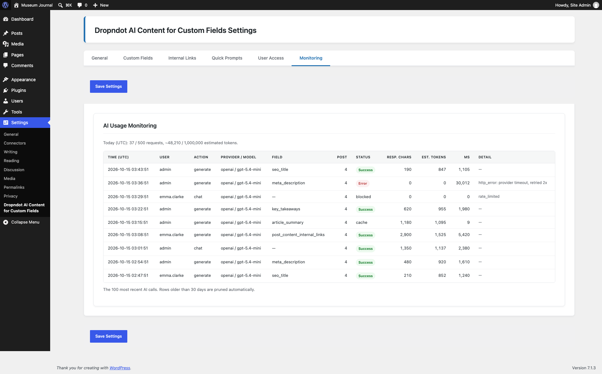 Usage monitoring