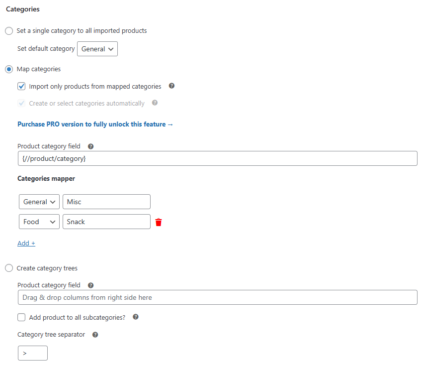 Import products with categories - map product categories