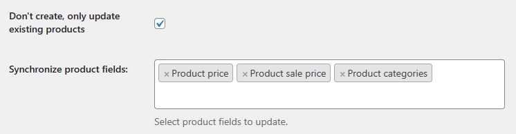 Do not create new WooCommerce products, only update existing ones