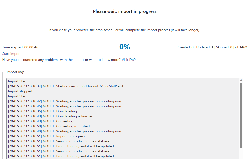 Stop and rerun the product imports